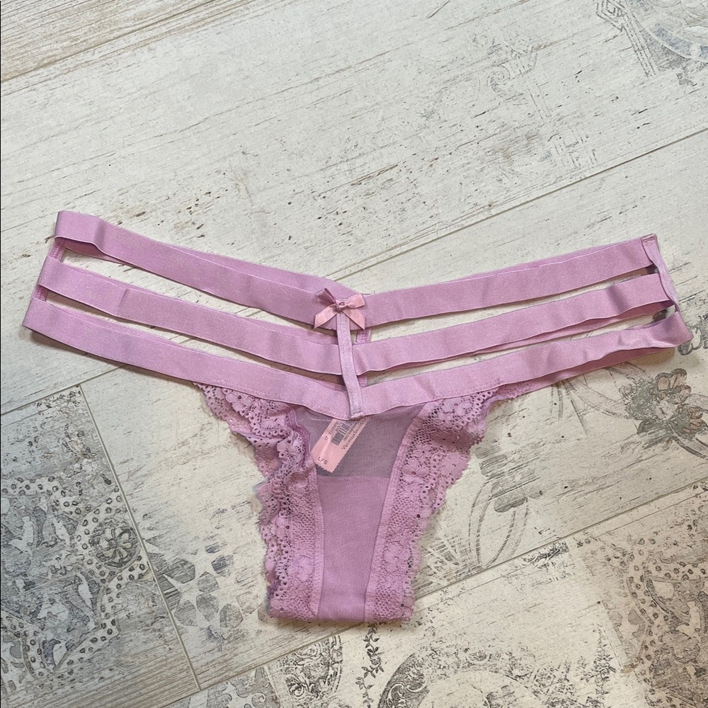 Victoria's Secret Very Sexy Lilac Lace Mesh Strappy Cheeky Panties Large